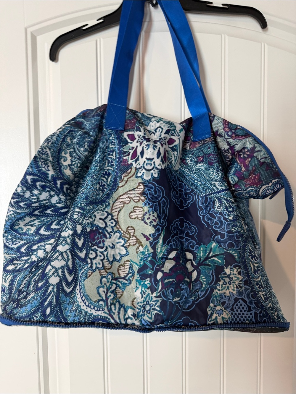 Chico's Blue Floral Paisley Tote with Royal Blue Handles